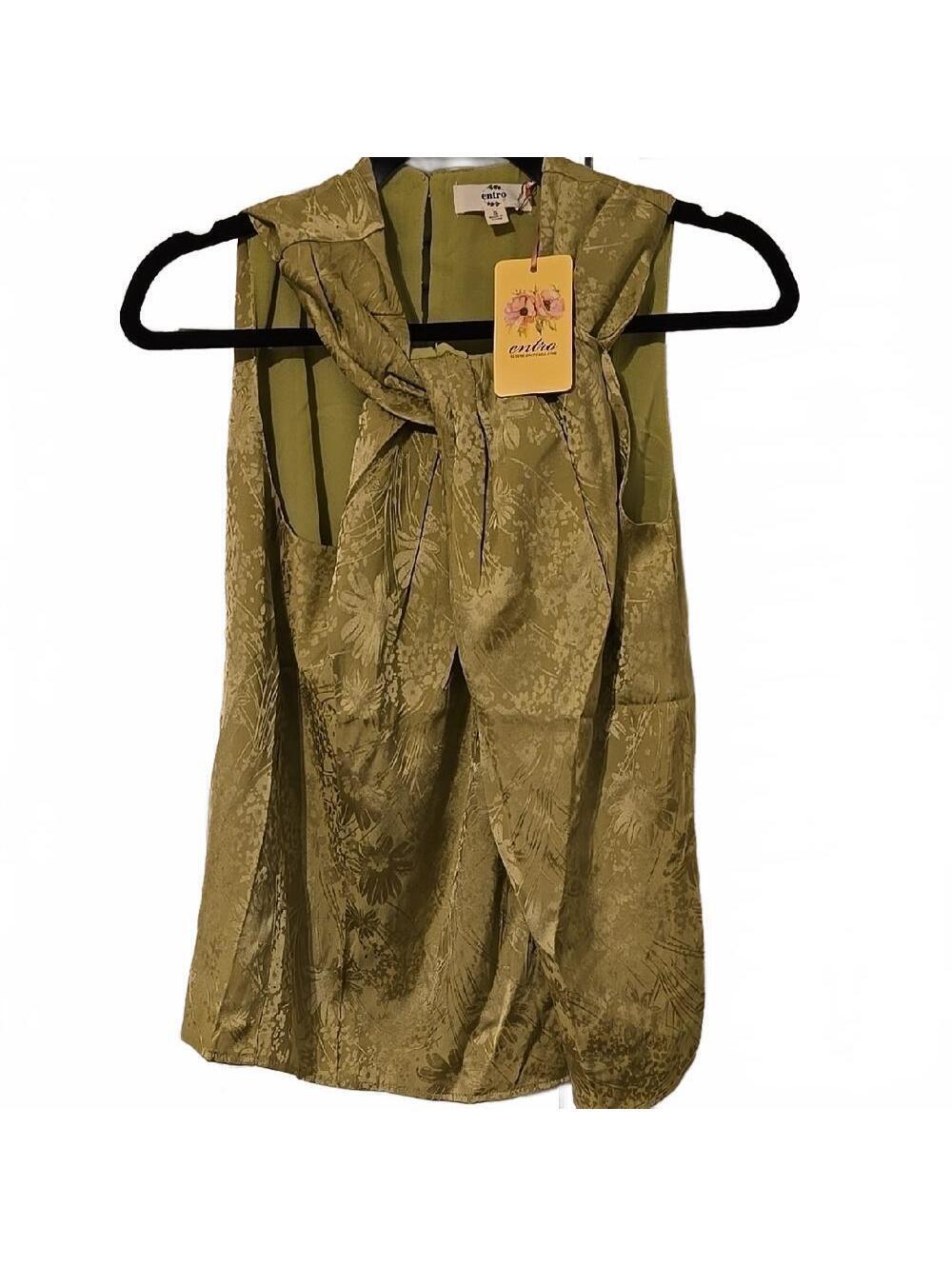 ENTRO Womens Olive Green Sleeveless Blouse Sz S